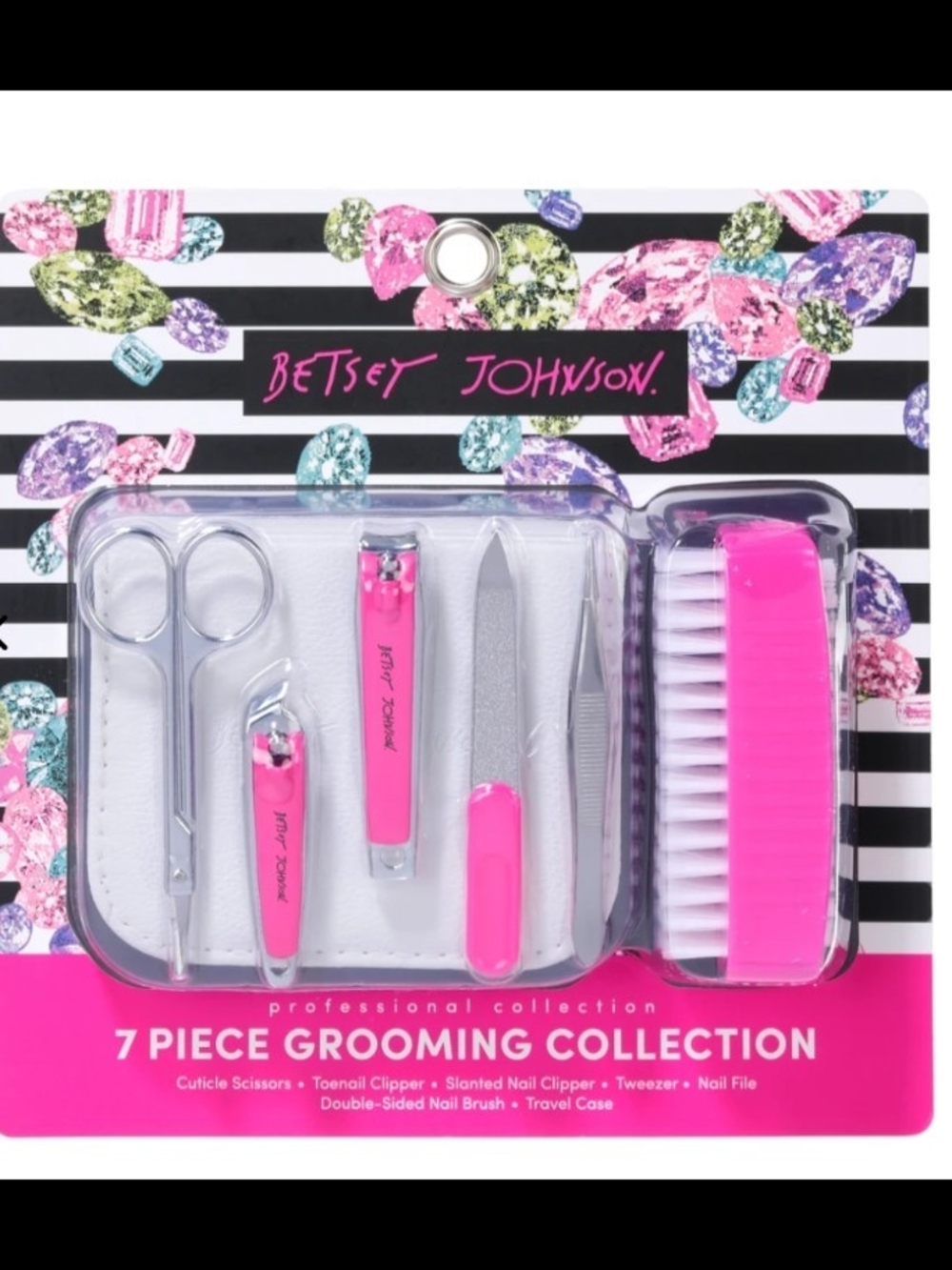 Betsey Johnson Pink 7-Piece Grooming Set with Brush